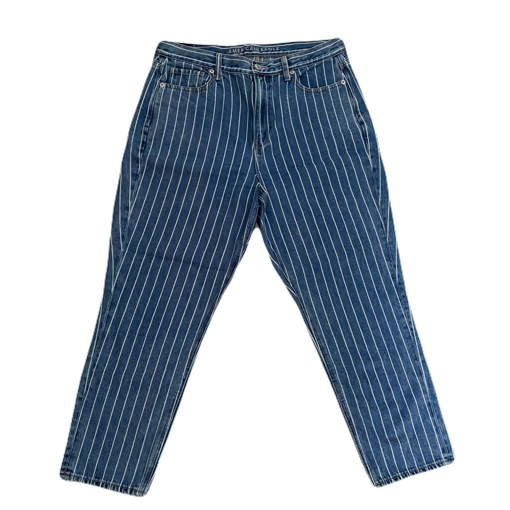 American Eagle Outfitters Blue Denim with White Stripes Mom Jeans